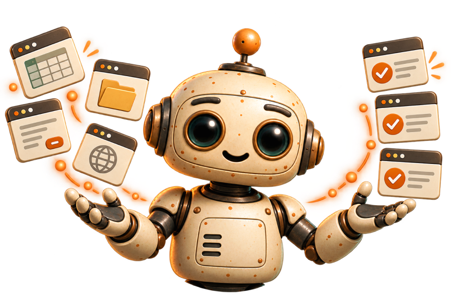 Dusty, the DustyWire robot, juggling app windows and finished checklists