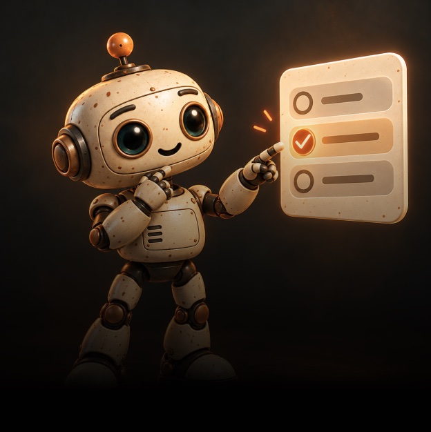 Dusty pointing at a three-item plan