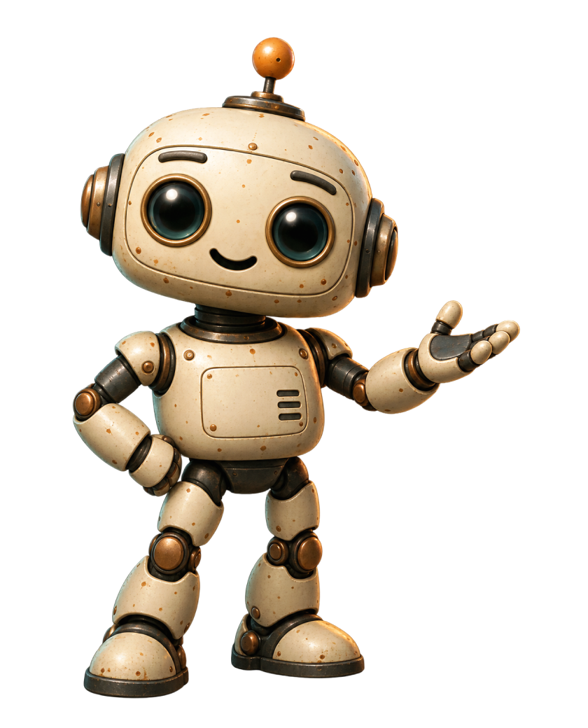 Dusty the robot, waving you in